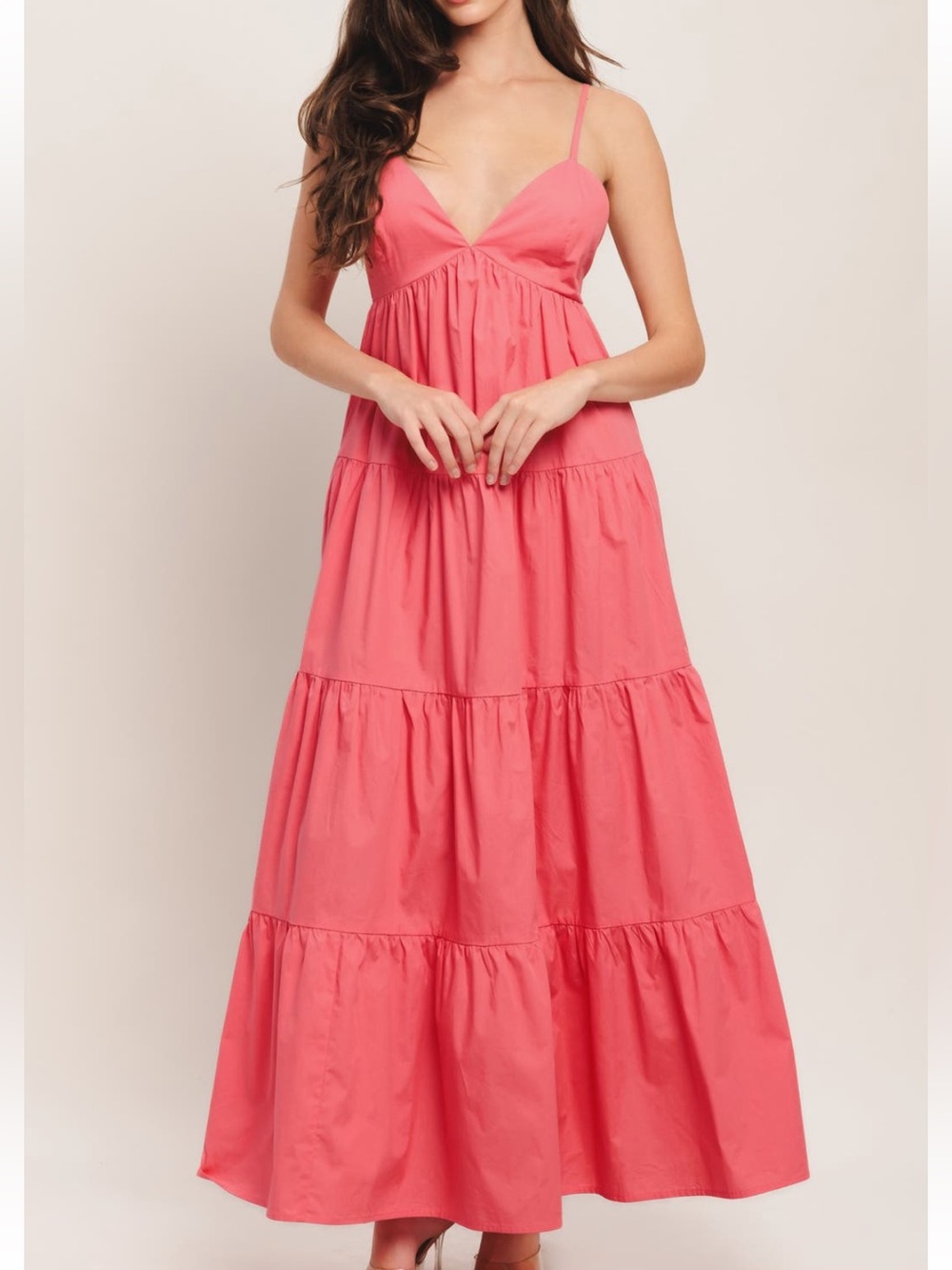 Flying Tomato Coral-Pink Tiered Maxi Dress with Spaghetti Straps NWT Sz S